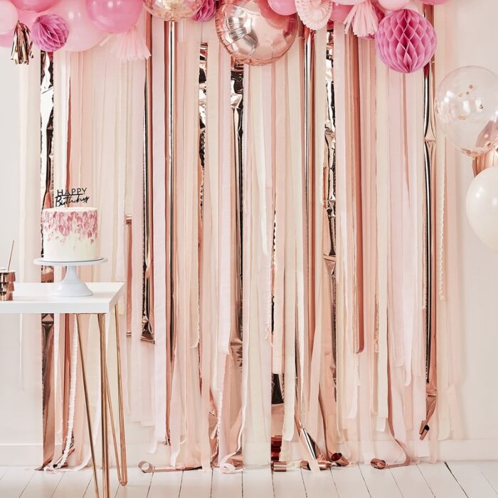Pink And Rose Gold Party Streamers Backdrop Pikasworld